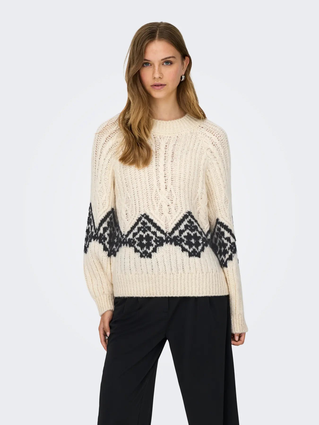 JDYNAOMI L/S RAGLAN JACQ CABLE PULL KNT