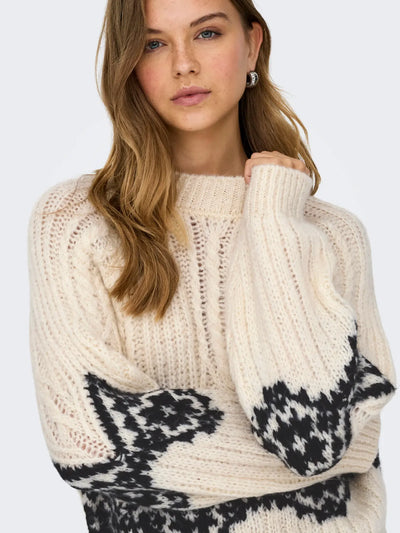 JDYNAOMI L/S RAGLAN JACQ CABLE PULL KNT
