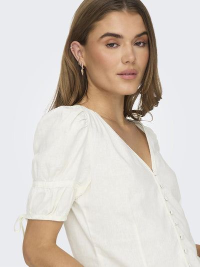 ONLCARO S/S BUT LINEN BL TOP CC PNT