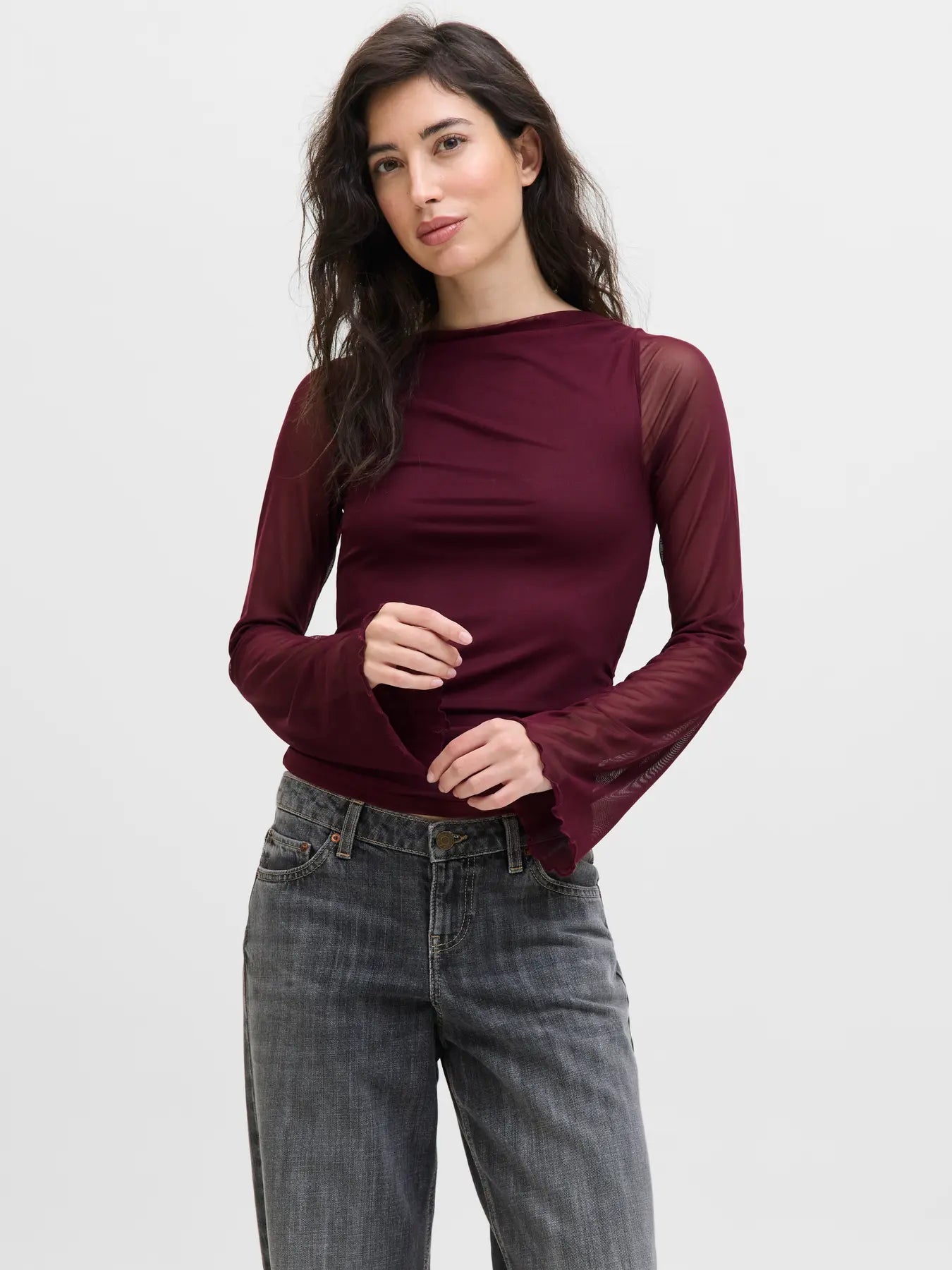 JXMINNA MESH LS TOP WVN LN