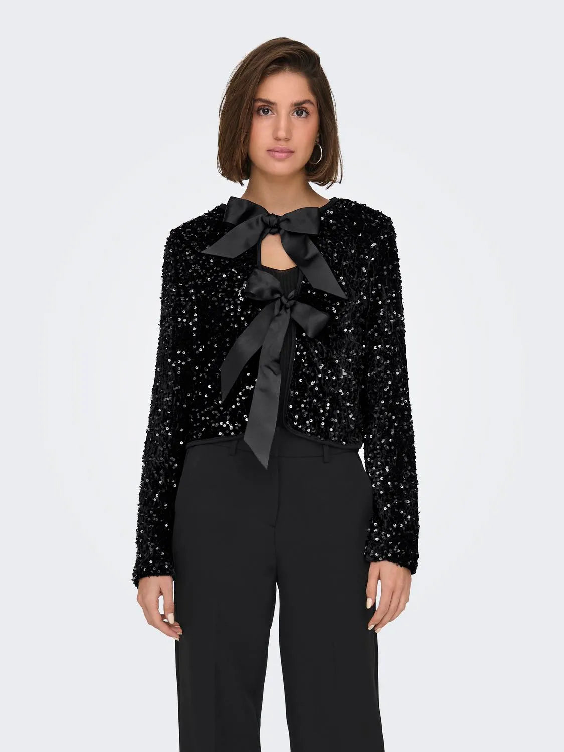 ONLANIKA SEQUINS LS BOW TOP WVN