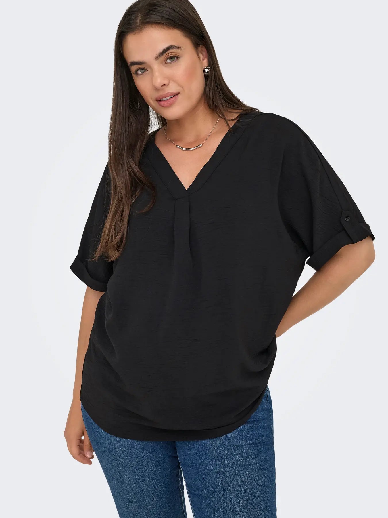 CARMETTA LIFE 2/4 FOLD UP V-NECK TOP WVN